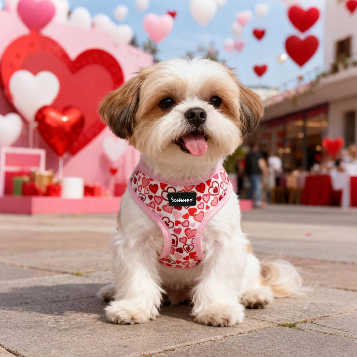 SCENEREAL Small Dog Harness and Leash Set, Valentines Pink, S