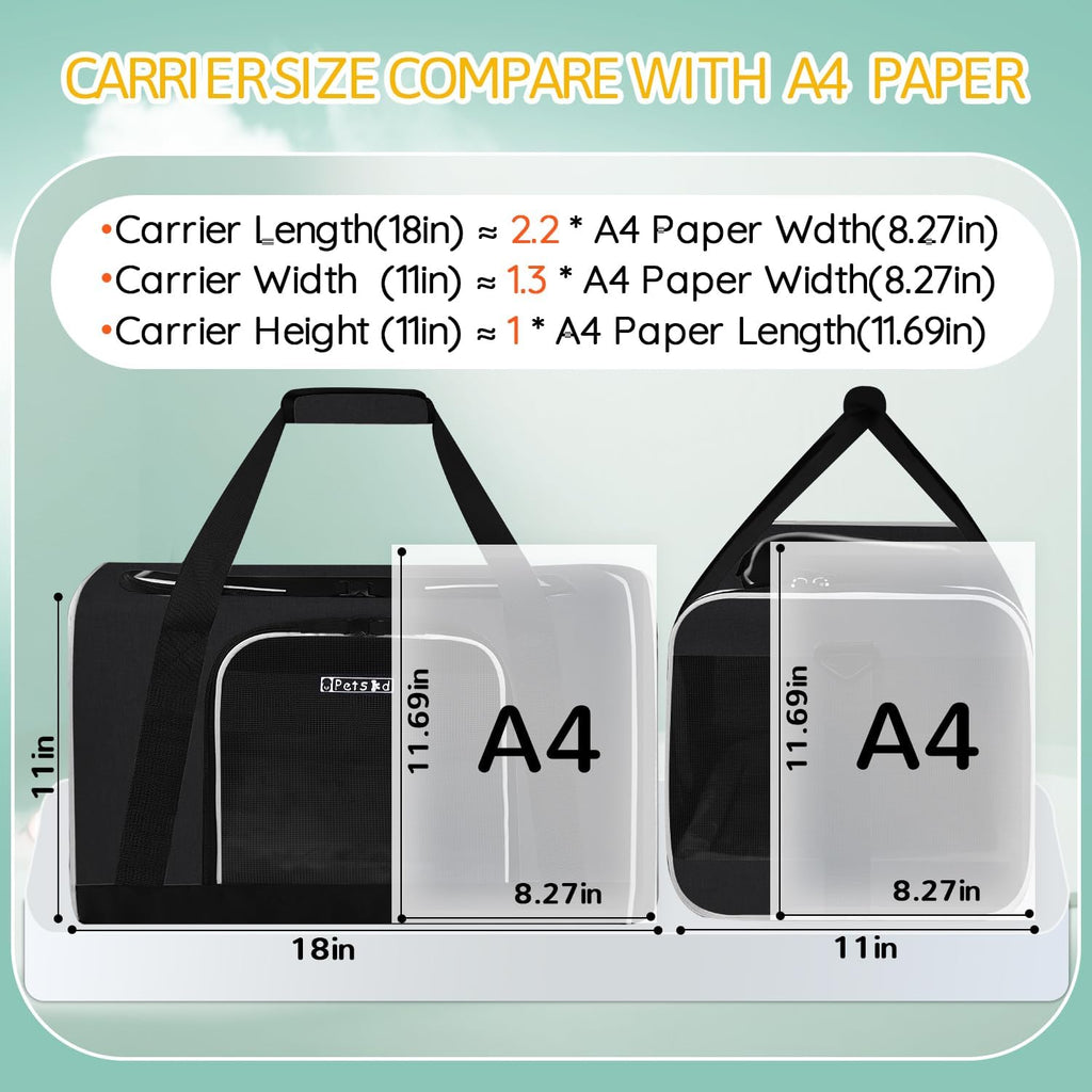 Petskd Small Pet Carrier 18" L x 11" W x 11" H Airline Approved, Black
