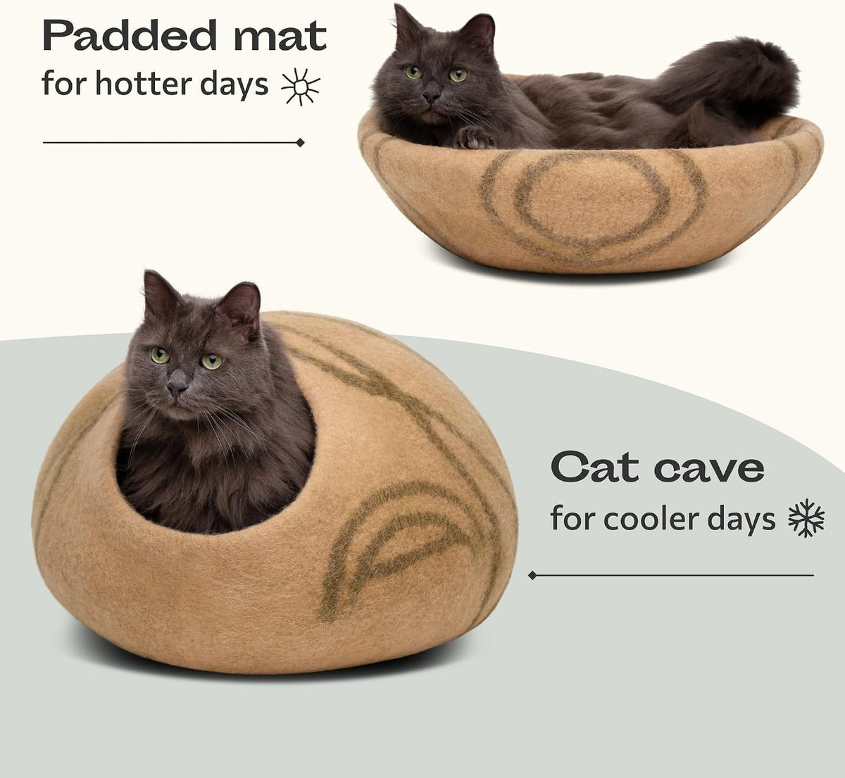 MEOWFIA Cat Cave - New Zealand Wool Bed for Indoor Cats (Beige)