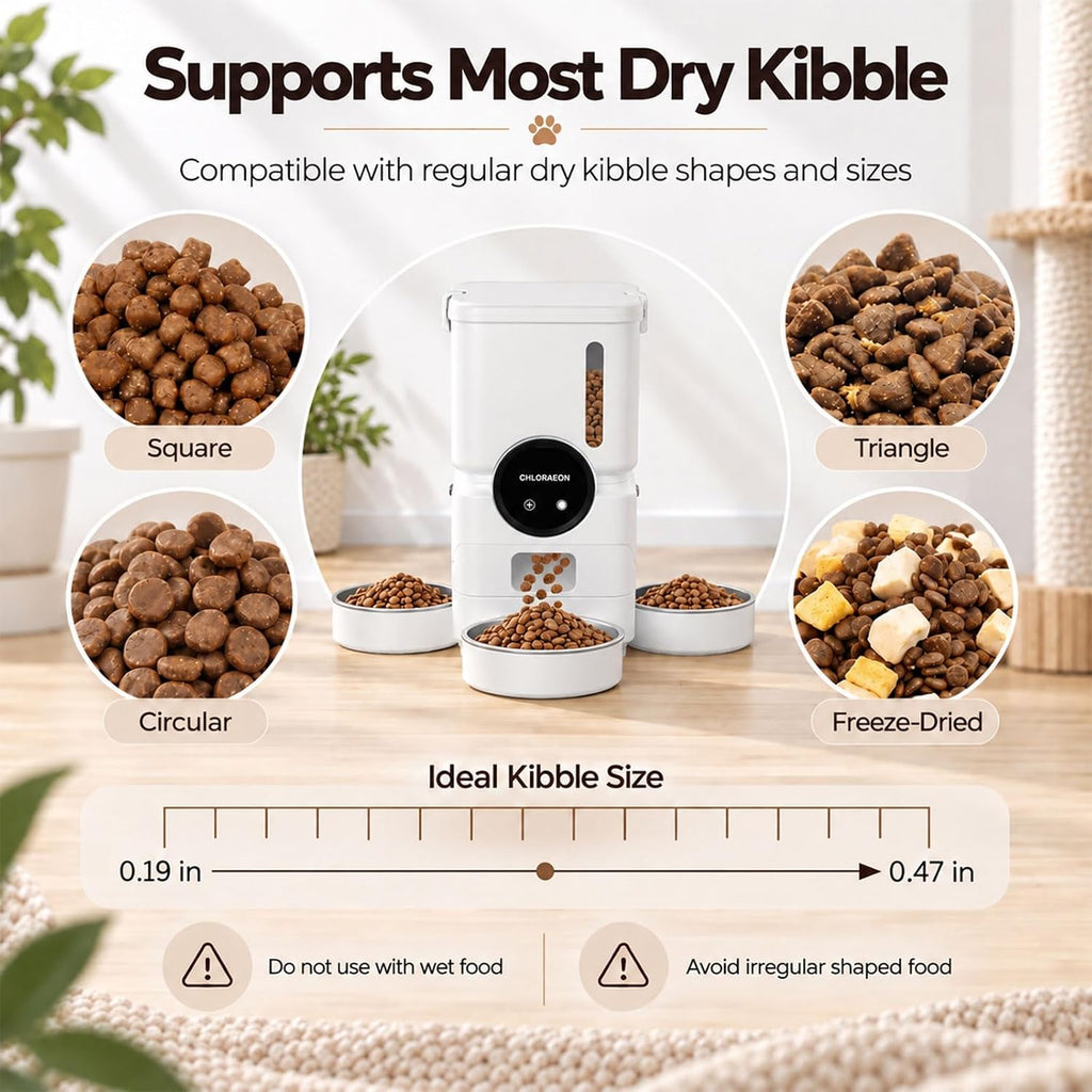 Automatic Cat Feeder for 3 Cats, 2.4GHz WiFi Slow Feed Dispenser,White