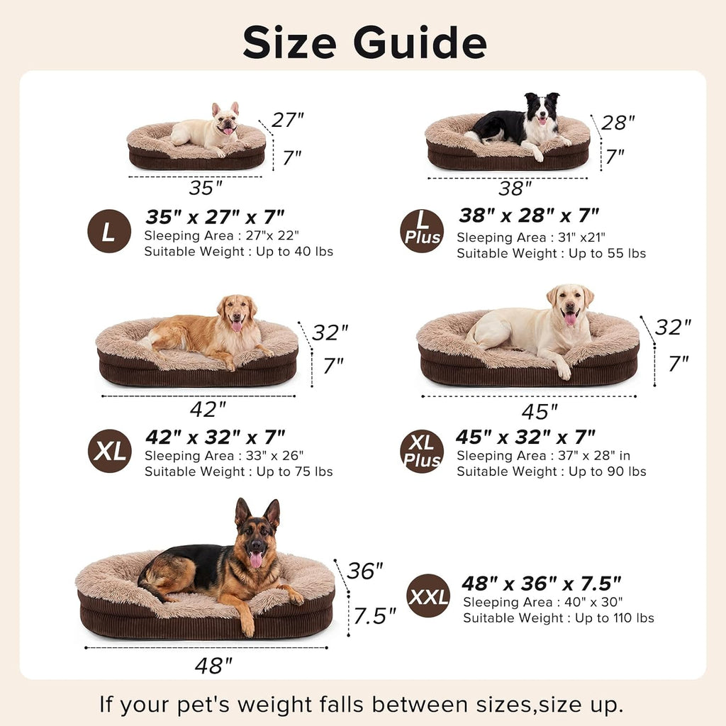 INVENHO Fluffy Orthopedic Dog Beds Large Sized Dog, Jumbo Egg-Crate Foam Bolster Sofa Bed with Washable Removable Waterproof Cover, Fluffy Plush Faux Fur Dog Bed with Non-Skid Bottom