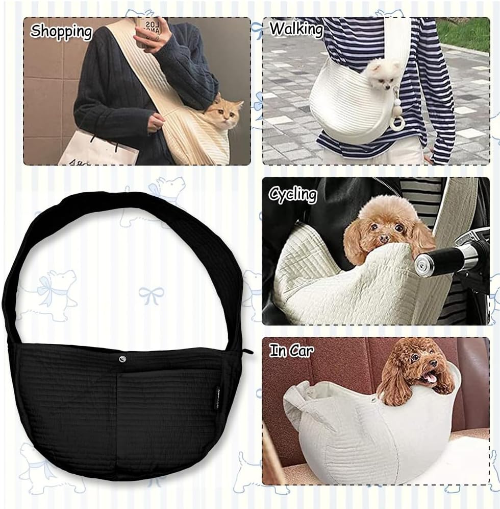 NATUYA Small Dog Carrier Sling Cat Sling for Outdoor, Black, Canvas