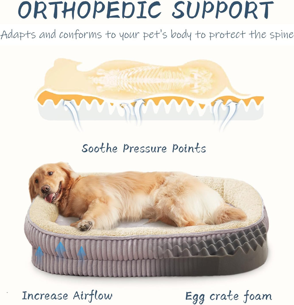 Orthopedic Dog Bed for Small Dogs Breeds, High Density Egg Crate Foam Dog Sofa Beds,Oval Kennel Bed, Pet Couch Bed with Four Sided Bolster, Removable Washable Cover& Non-Slip Bottom