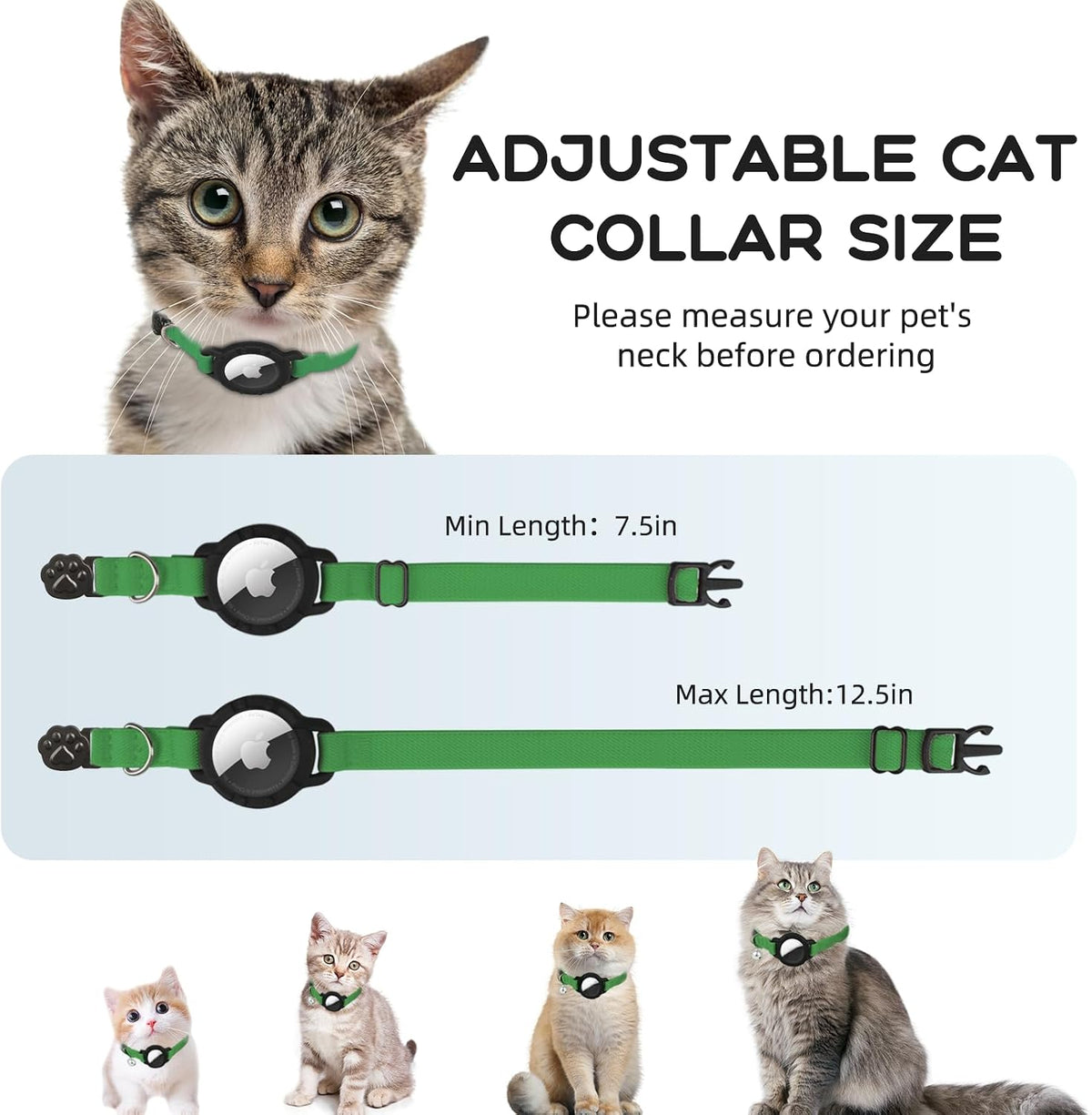 AirTag Cat Collars, Stretchy Collar with AirTag Holder and Bell