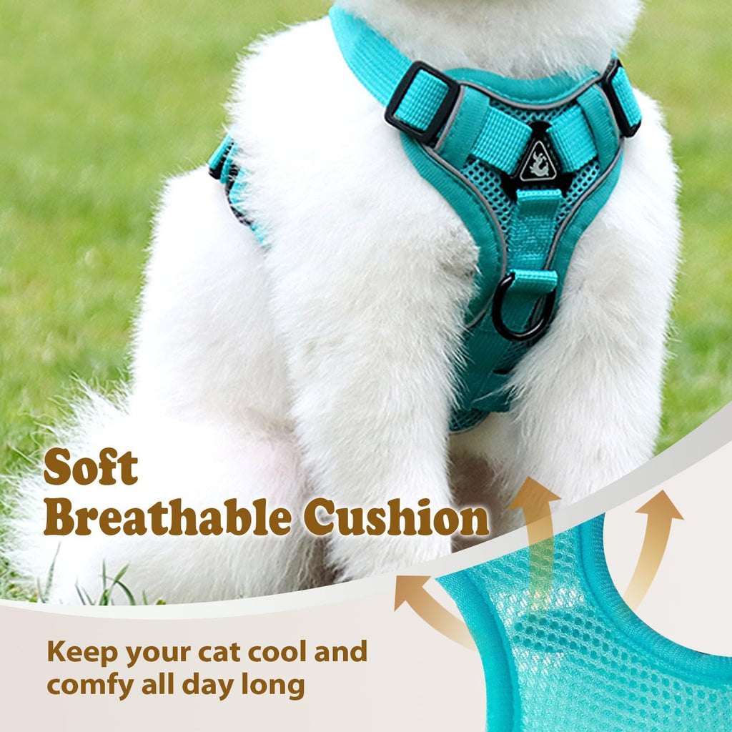 Cat Harness and Leash for Walking, Escape Proof Soft Adjustable Vest Harnesses for Cats (Emerald, M : Cat Weight 6.6-9.9 LB)
