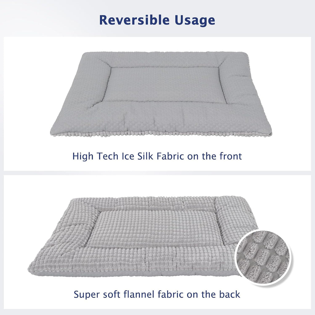 Dog Bed Mat, Crate Pad Reversible,Soft Kennel Washable Crate Mat (Cool and Warm),Pet Sleeping Mattress for Small Medium Dogs XB009 (18''x13'',Corn Velvet Grey)