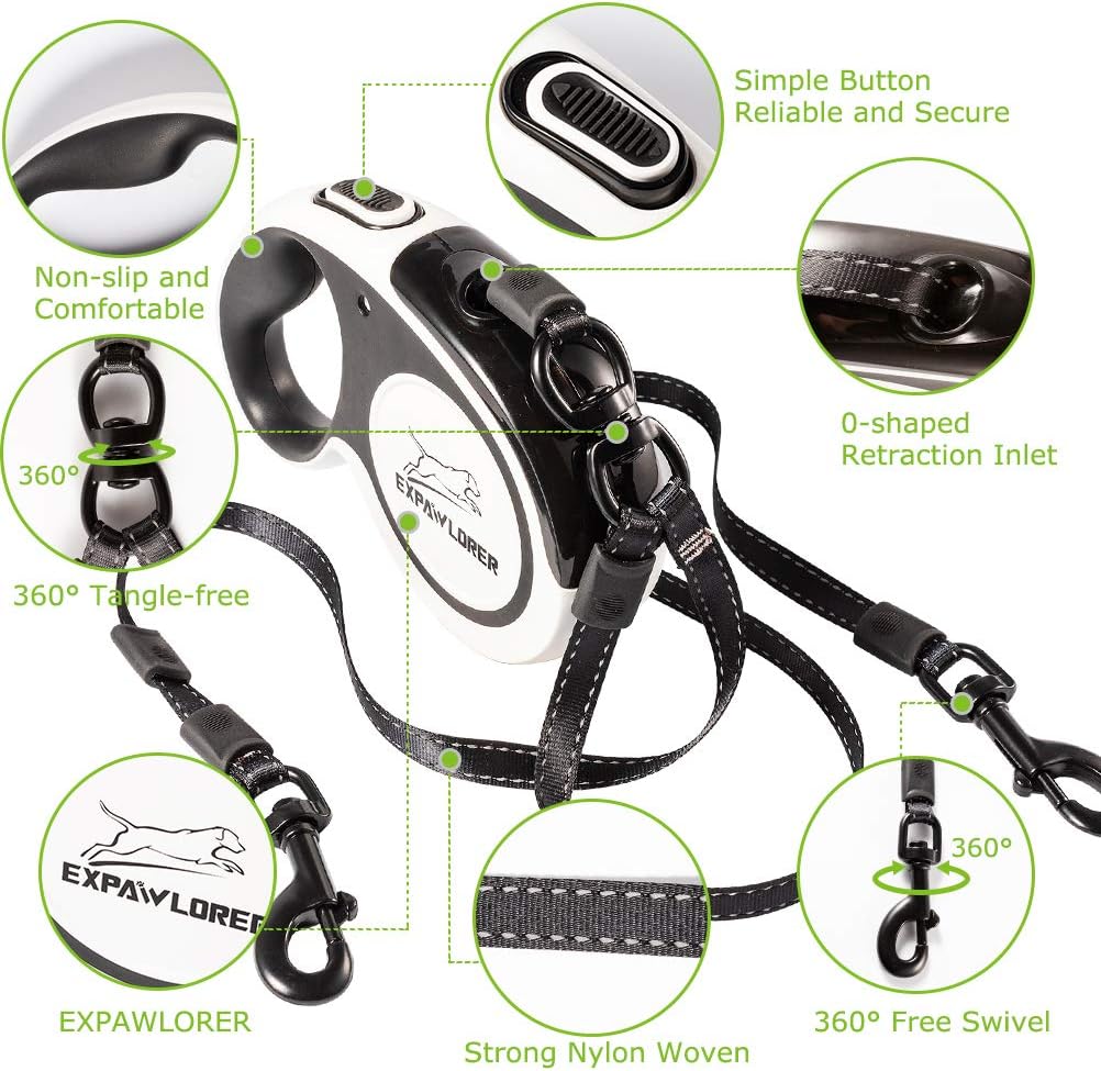 EXPAWLORER Dual Retractable Dog Leash