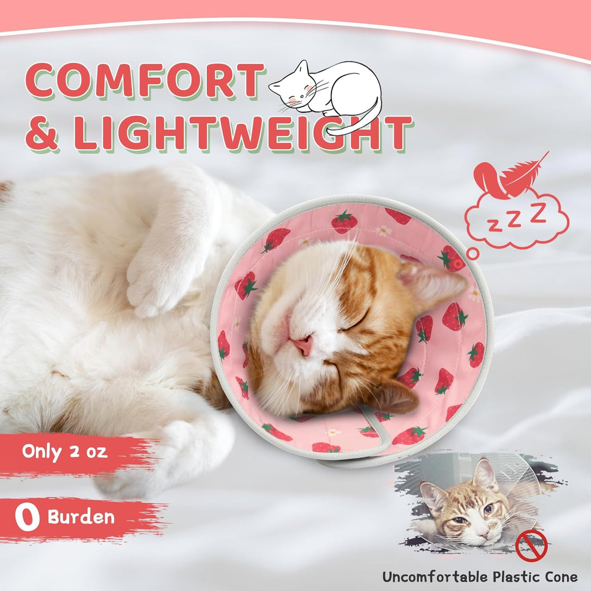 Cat Cone Collar Soft to Stop Licking, Adjustable, Foldable Lightweight Kitten Cones After Surgery Recovery for Cats & Kittens, Cat Cone Alternative, Easy Eating (Pink, M)