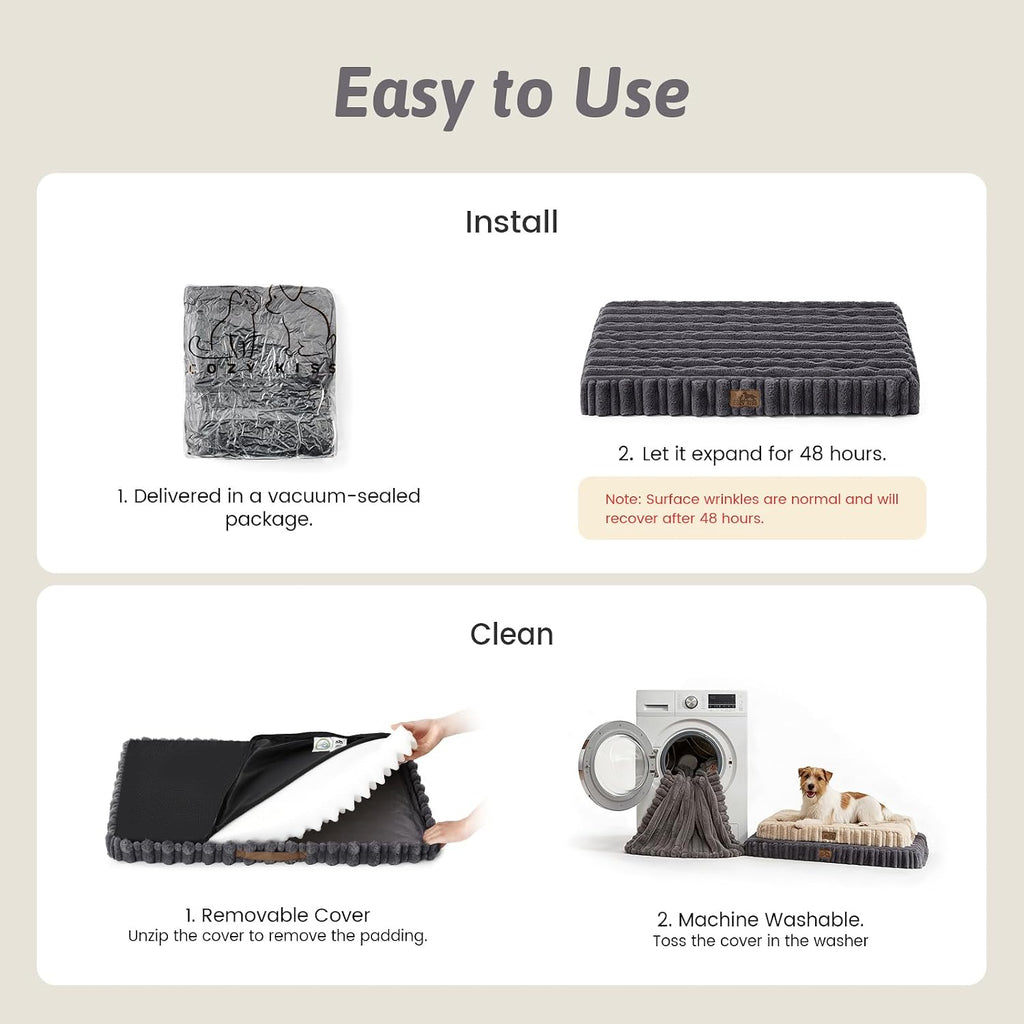 COZY KISS Orthopedic Washable Dog Bed for Puppies & Cats, Removable, Dark Grey