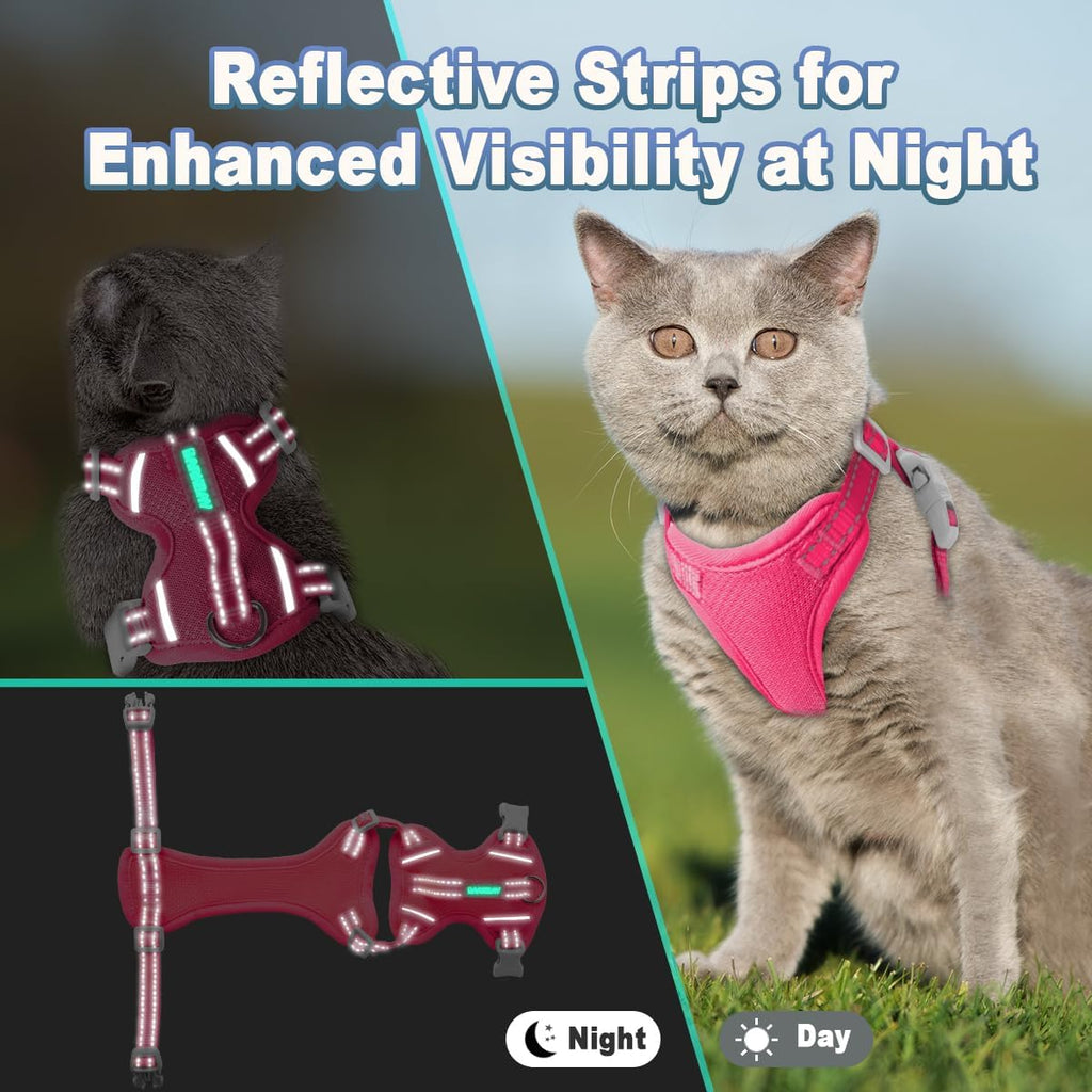 Cat Harness and Leash Set Escape Proof for Kitten Walking, Soft Adjustable Top Handle Vest Harnesses for Cats, Easy Control Breathable Reflective Small Medium Large, Pink, M