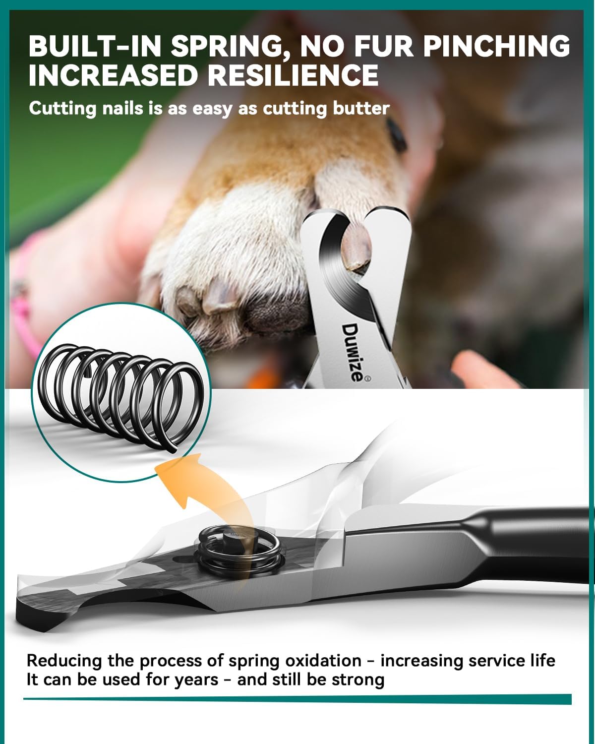 Dog Nail Clippers - All-Steel Material, Large Opening, New Non-Slip Rubberized Handle, Built-in Spring, No Fur Pinch, Professional Pet Nail Trimmers for Small to Medium Dogs and Cats (Black)