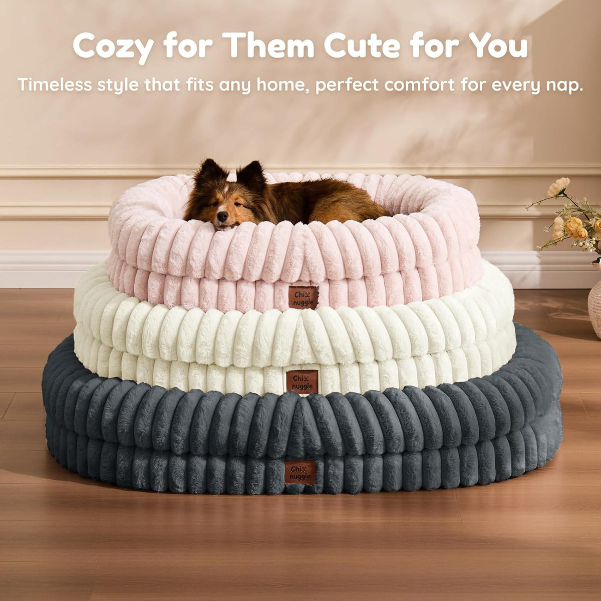 ChiXnuggle Orthopedic Dog Bed, Washable Cover, Faux Fur Bolster Pet Couch