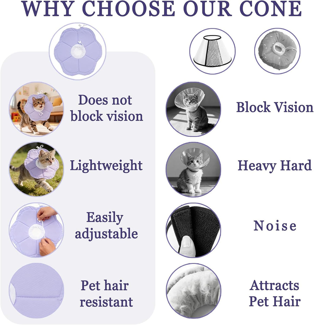Tensho Flower Soft Cone for Cats, Purple Adjustable Elizabethan Collar (S)