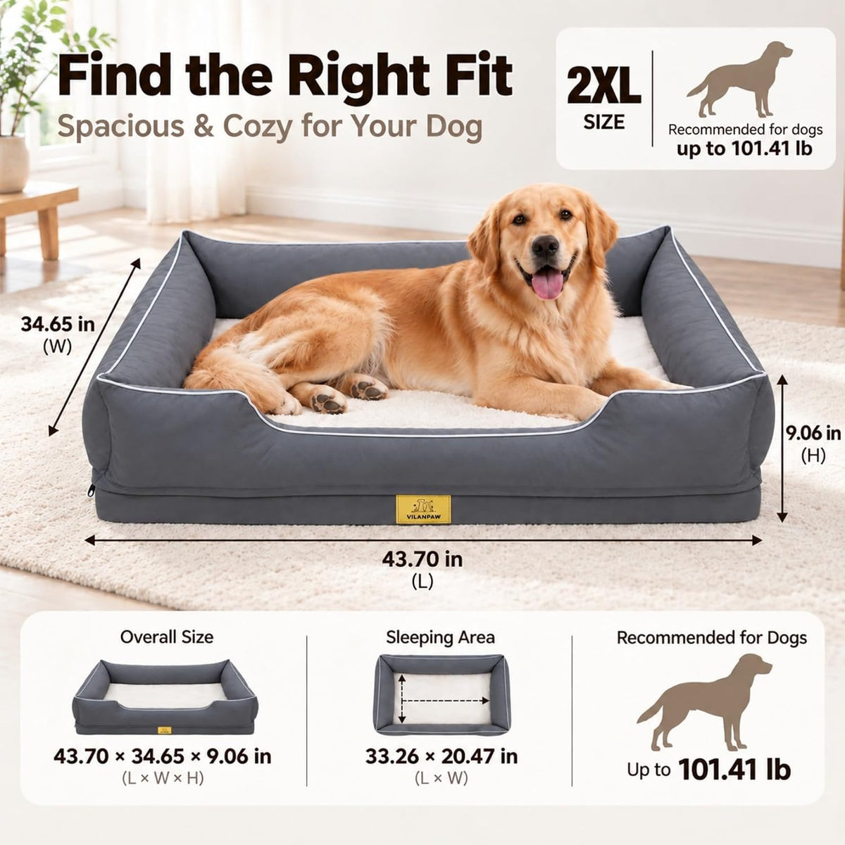 XXL Bolster Dog Bed: Washable Sofa Pet-Bed with Removable Cover