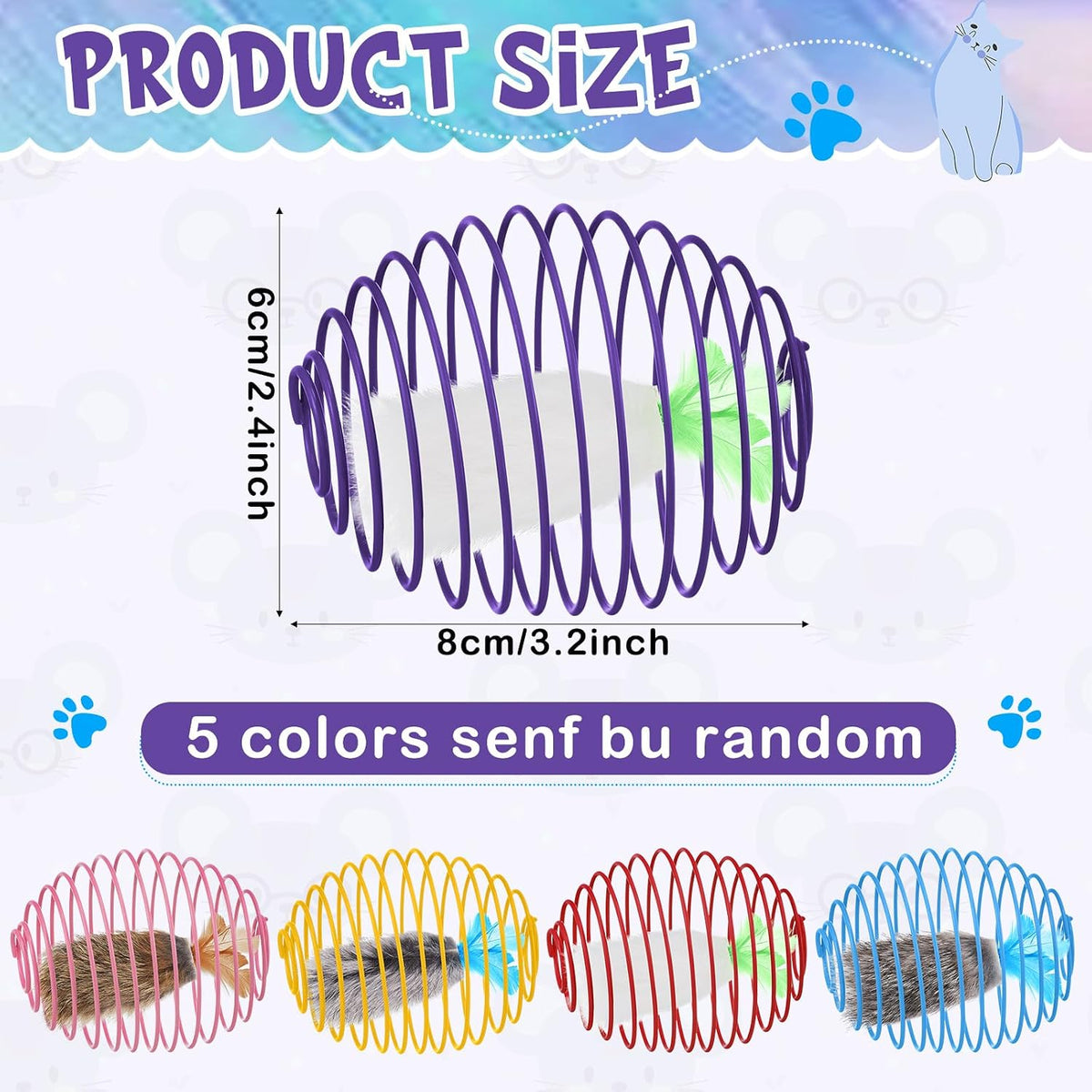 Jecery 5 Pcs Cat Toys Spring,Feathered Radish,Multicolor