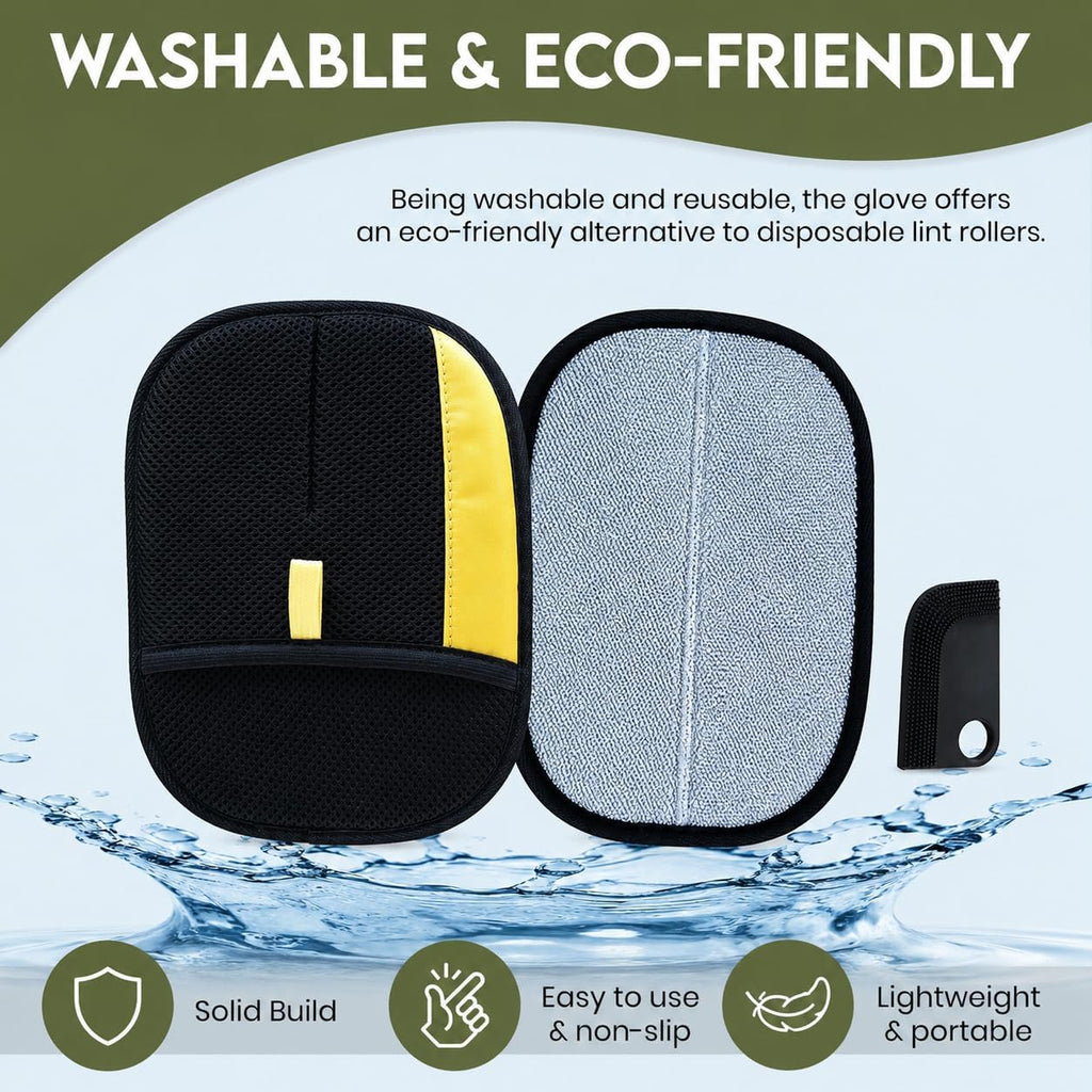 Pet Hair Remover Glove with Silicone Scraper – Reusable Electrostatic Lint & Fur Remover for Dog & Cat Hair on Couch, Carpet, Car Seat, Clothes & Laundry