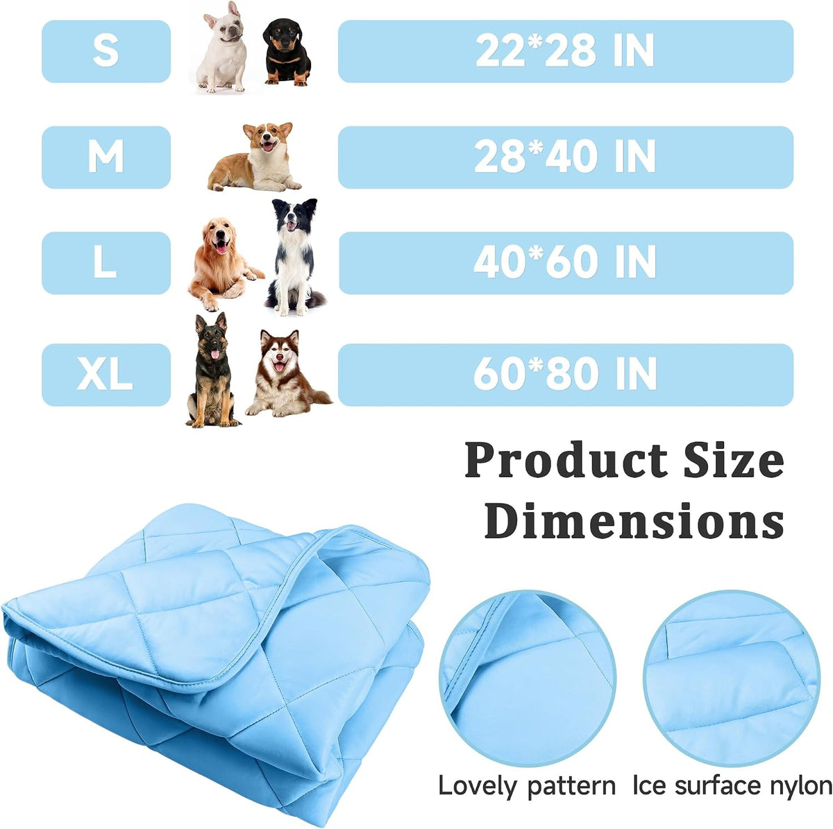 Cooling Blanket for Dogs, Dog Cooling Mat & Bed, Q-MAX>0.42- Lightweight, Durable & Breathable Pet Throw for Sofa, Car and Furniture Protector, Reversible Design, Easy to Clean, 28"x40", Blue
