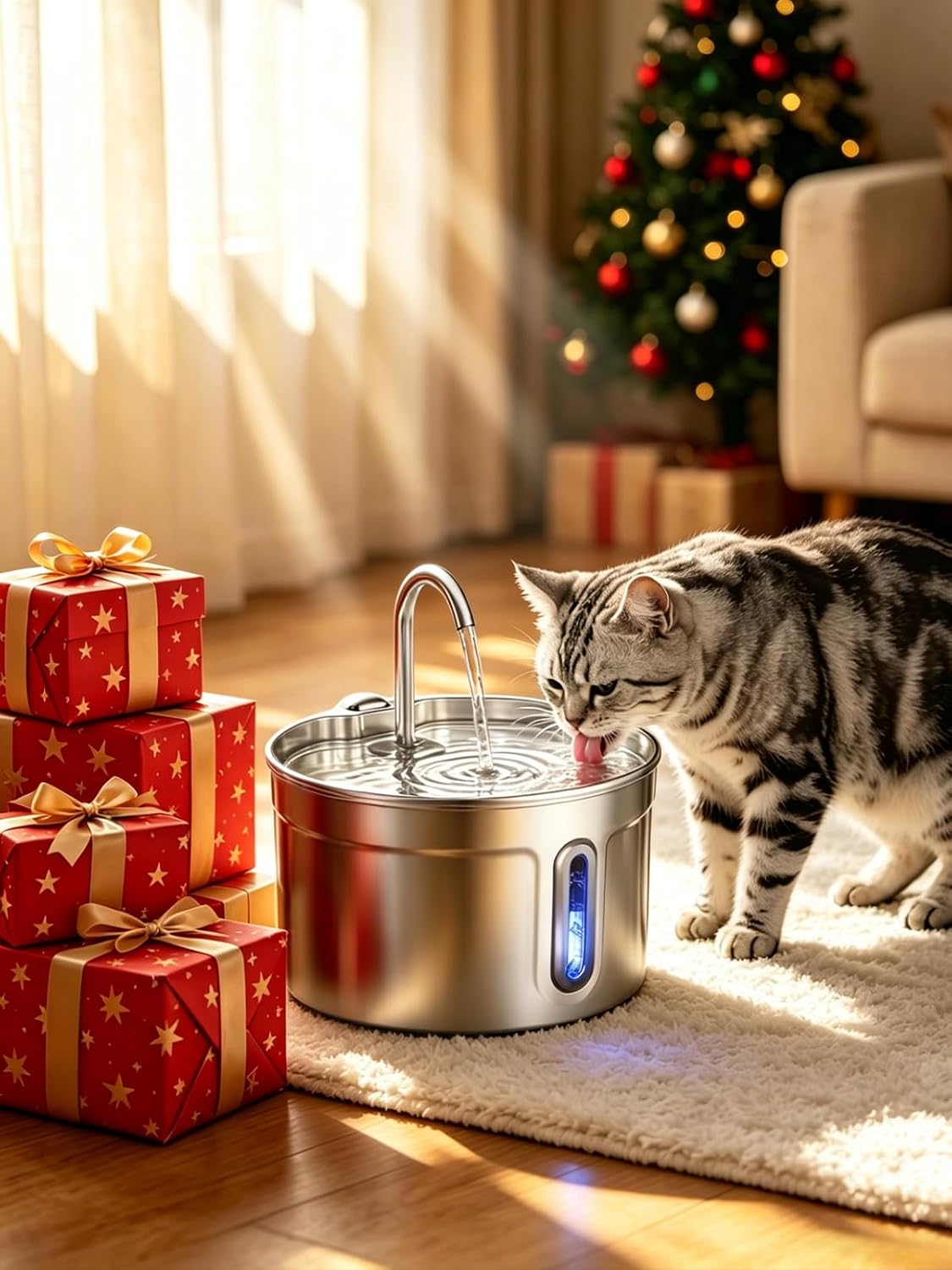 Stainless Steel Cat Water Fountain - 74oz/2.2L Ultra-Silent