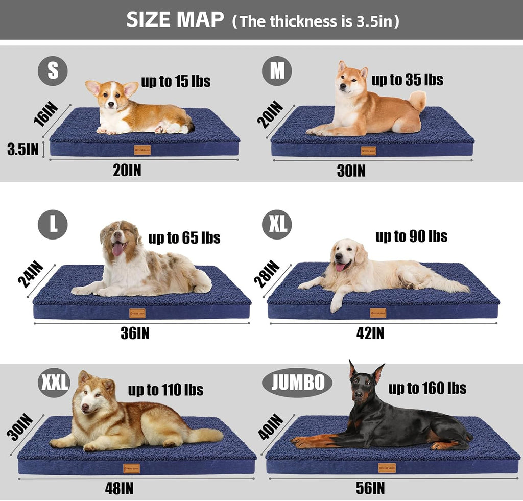 Patas Lague Orthopedic Large Dog Bed Pet Sofa Mat 48''X30'' Navy Blue