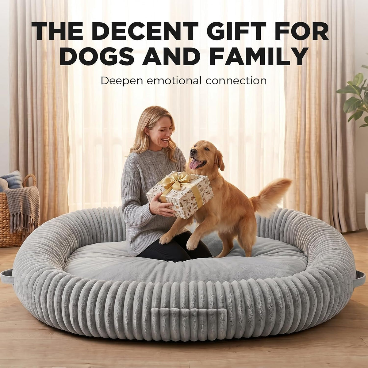 Oversized Human Dog Bed for Large Breed Dogs, 77.5x61.8x9.8 Inch Extra Large Plush Orthopedic Bed with Washable Removable Cover, Non-Slip Bottom, Soft Plush Shared Bed for Bedroom Living Room