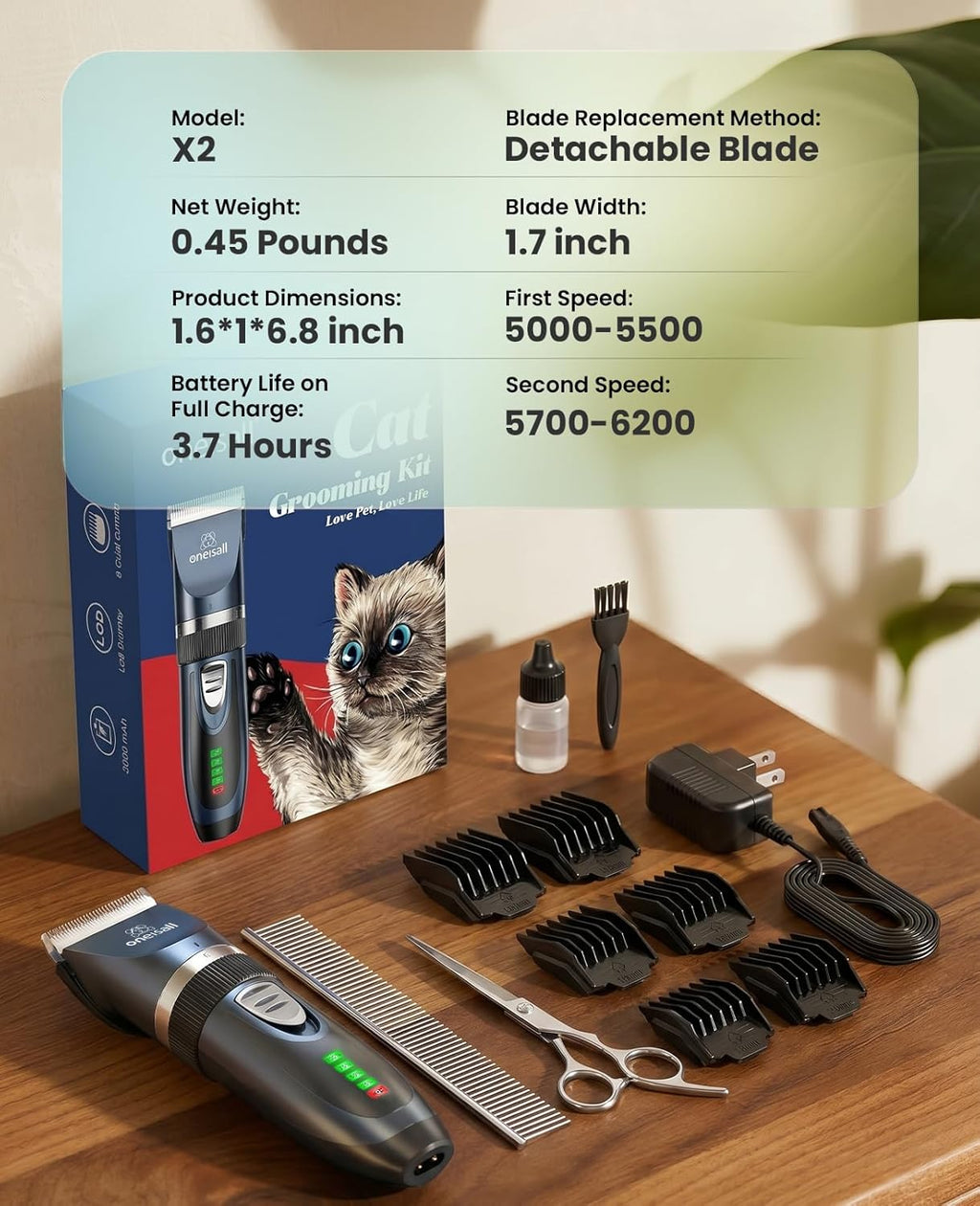 oneisall Quiet Cat Clippers for Matted Hair & Long Hair, Cat Shaver