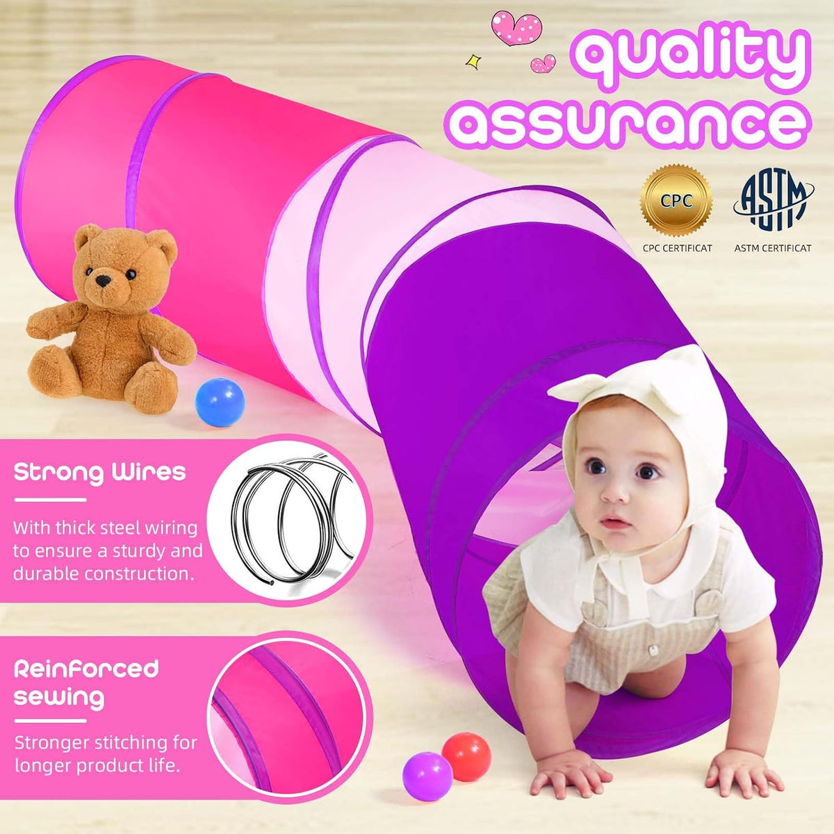 Kids Play Tunnel Tent for Toddler, 6-ft Pop Up Crawl Tunnel Toy for Baby Children or Dog Cat, Collapsible Gift for Boy and Girl Play Tunnel Indoor and Outdoor Game (Colorful Play Tunnel)