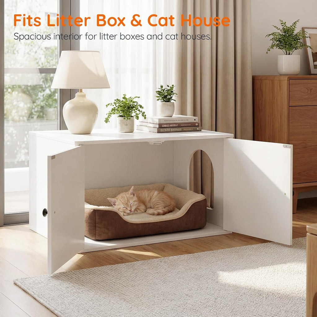 HOOBRO Cat Litter Box Enclosure, Hidden Litter Box Furniture with Side Entry, Litter Box Cabinet, Indoor Cat House, End Side Table, 31.5"L x 17.7"W x 16.3"H, for Living Room, Bathroom, White WT40MW01