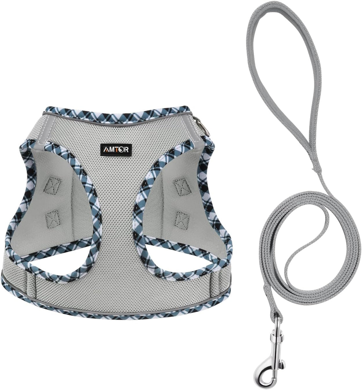 AMTOR Small Dog Harness with Leash Set, No Escape Easy Walk Puppy Harnesses for Training Walking, Step-in Reflective Soft Dogs Vest for XS S Medium Extra-Small Large Sized Dog(Grey,XXS)
