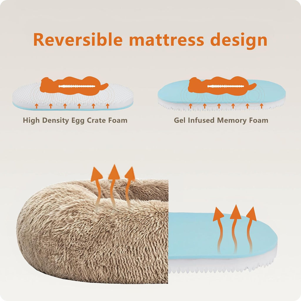 Dwanton Orthopedic Medium Donut Dog Bed, Gel Memory Foam, Washable, 32"