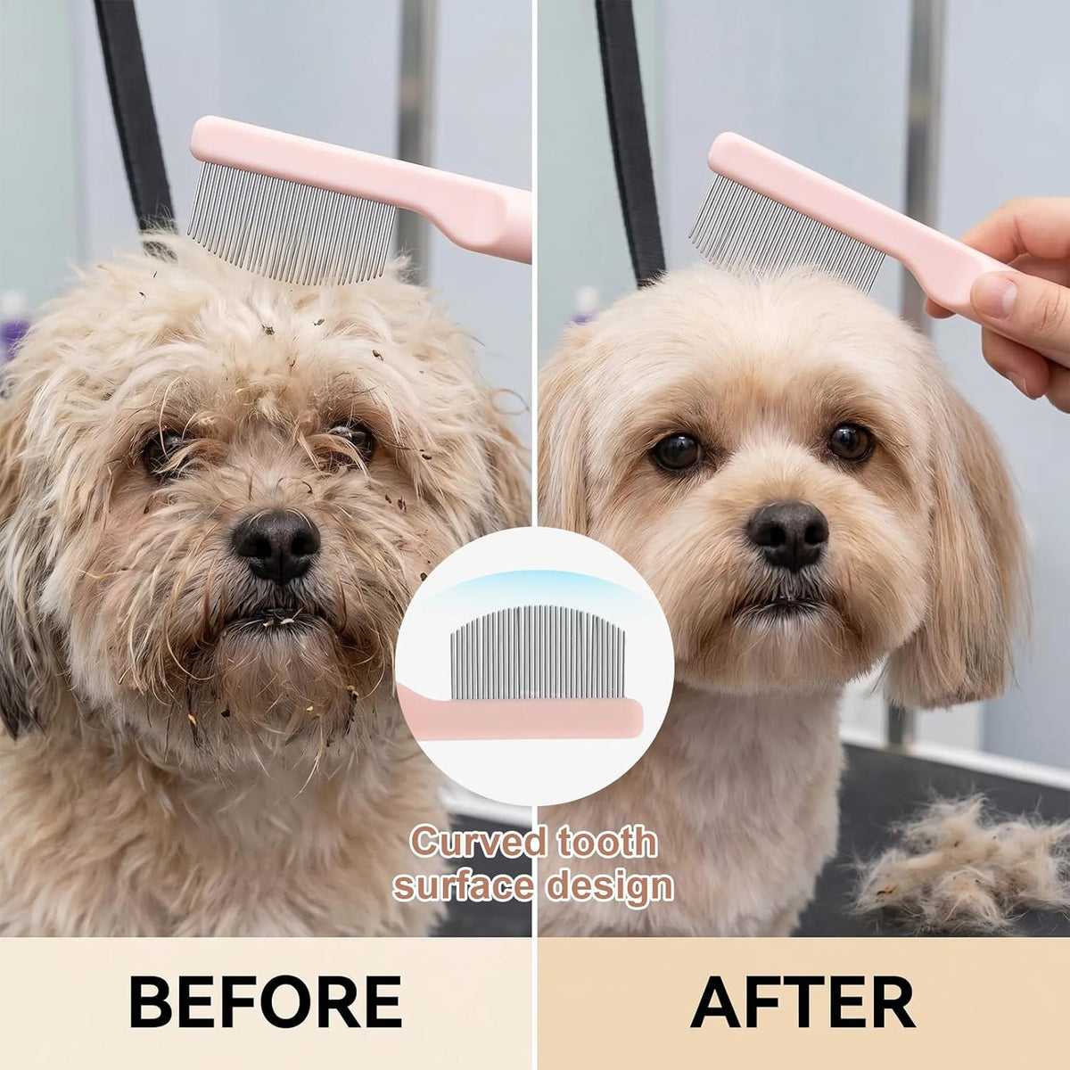 Dog Eye Comb for Small Dogs Cats Hamsters, Stainless Steel Dog Face Comb for Pet Facial & Paw Grooming, Round-Tip Arc Teeth, Puppy Flea Brush for Yorkie, Shih Tzu, Maltese Teddy, Mini Poodle