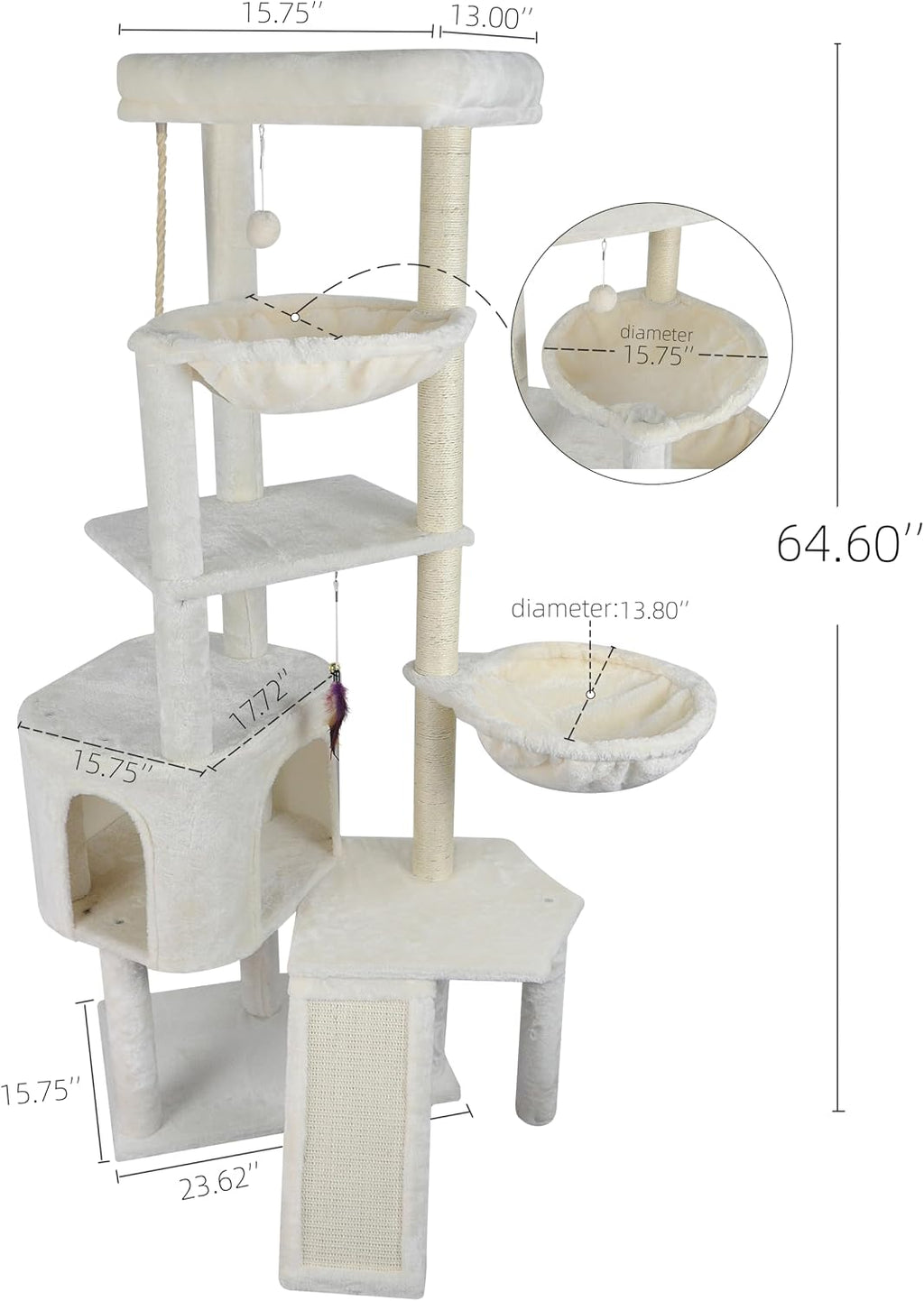 Wang Xin Four Layer Big Cat Tree with Huge Cat Condo and Two Hammocks Scratch Pad,Beige