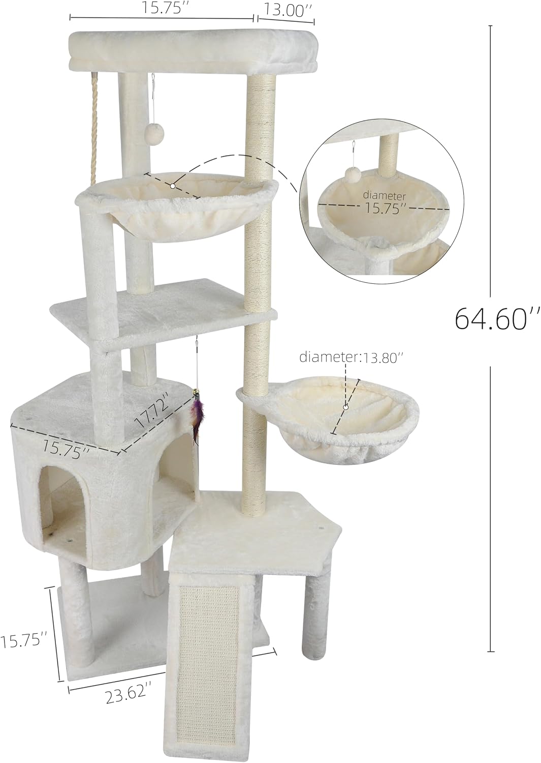 Wang Xin Four Layer Big Cat Tree with Huge Cat Condo and Two Hammocks Scratch Pad,Beige