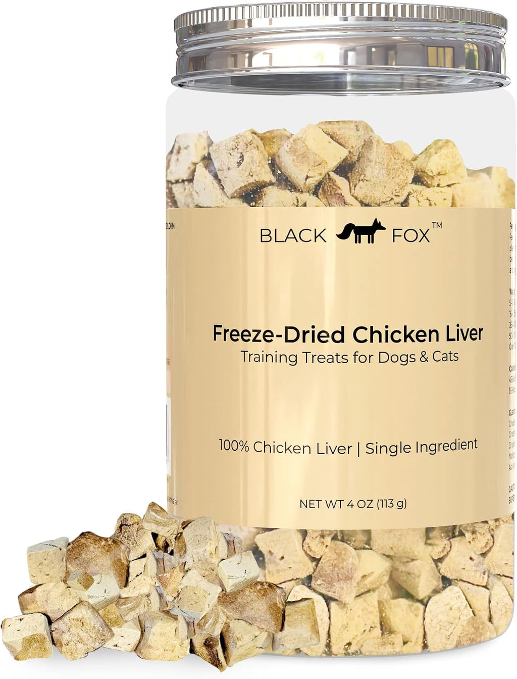 BLACK FOX Freeze-Dried Chicken Liver Dog Treats & Cat Treats | 270 Treats, 4oz | Single Ingredient, Raw, Grain-Free, High Protein Training Treats for Dogs and Cats | All Life Stages