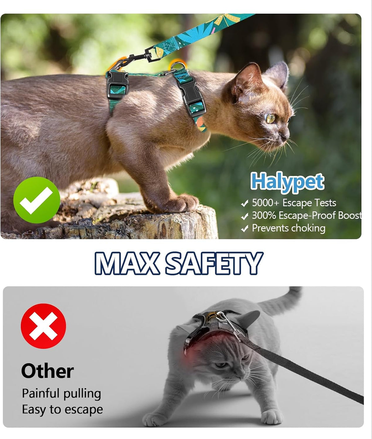 Halypet Cat Harness and Leash Set, Escape Proof Cat Harnesses