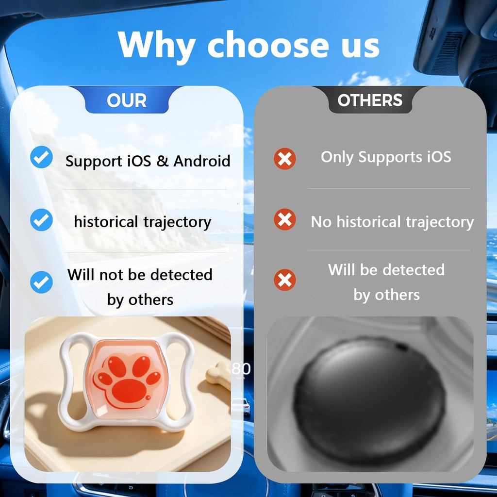 GPS Tracker for Dogs, Smart Collar with Real-Time Locator with Holder Pet Location Tracker, No Monthly Fee/No SIM Card, for Android and iOS, Ultra-Slim, IP68 Waterproof, Reliable