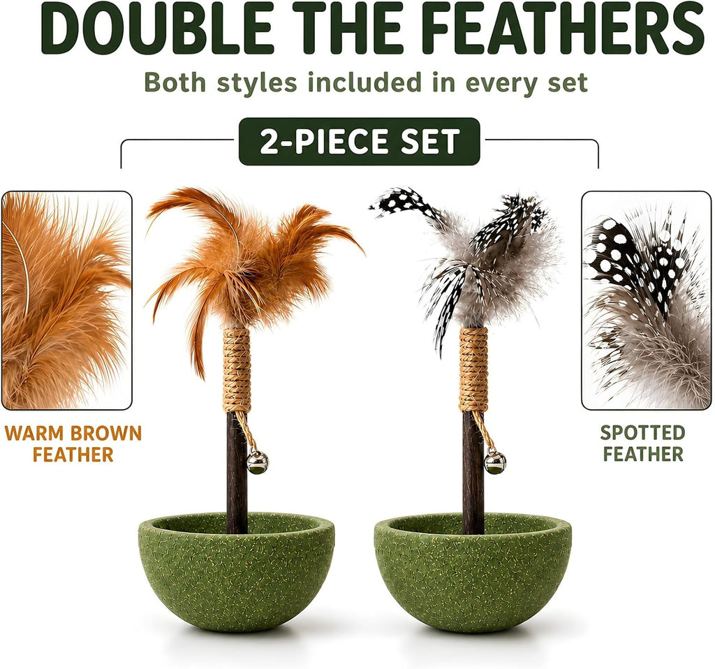 2-Piece Feather Tumbler Cat Toy with Catnip & Bell with Silvervine Stick