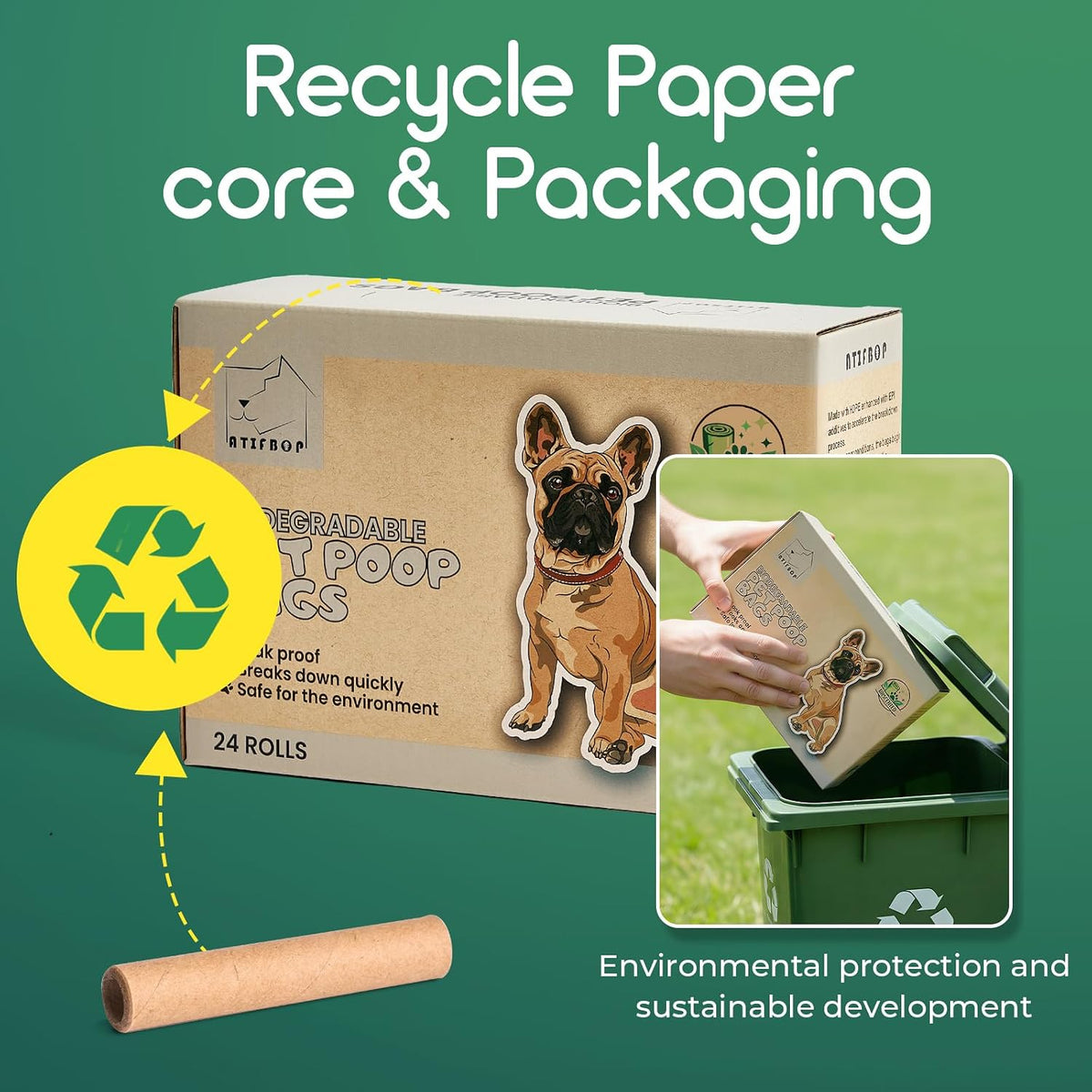 ATIFBOP Biodegradable Dog Poop Bags 360 Counts 24 Rolls, Leak Proof and Extra Thick Doggy Poop Bags (Unscented)