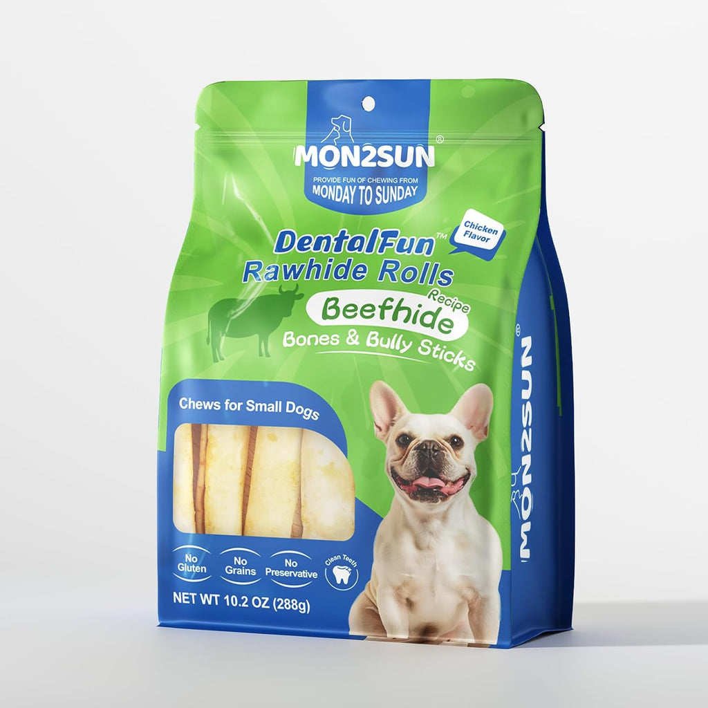 MON2SUN Dog Treats, 6Inch Chicken Flavor Rawhide Rolls, 10.2 oz