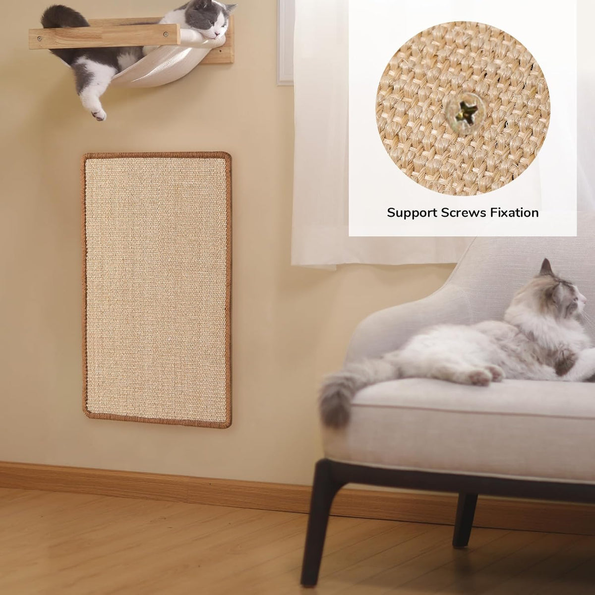 FUKUMARU Cat Scratcher Mat, 23.6 X 15.7 Inch Natural Sisal Cat Scratch Mat