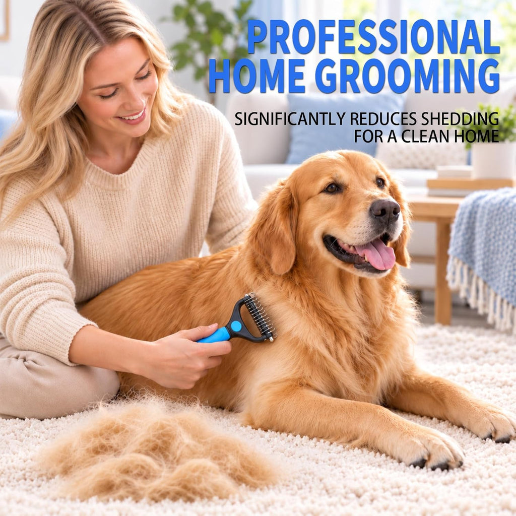 2Pcs Dematting Comb,Pet Grooming Rake & Metal Comb & Flea Comb for Cats and Dogs, Double-Sided Dematting Tool, for Long & Short Hair, Heavy Shedding & Matted Fur