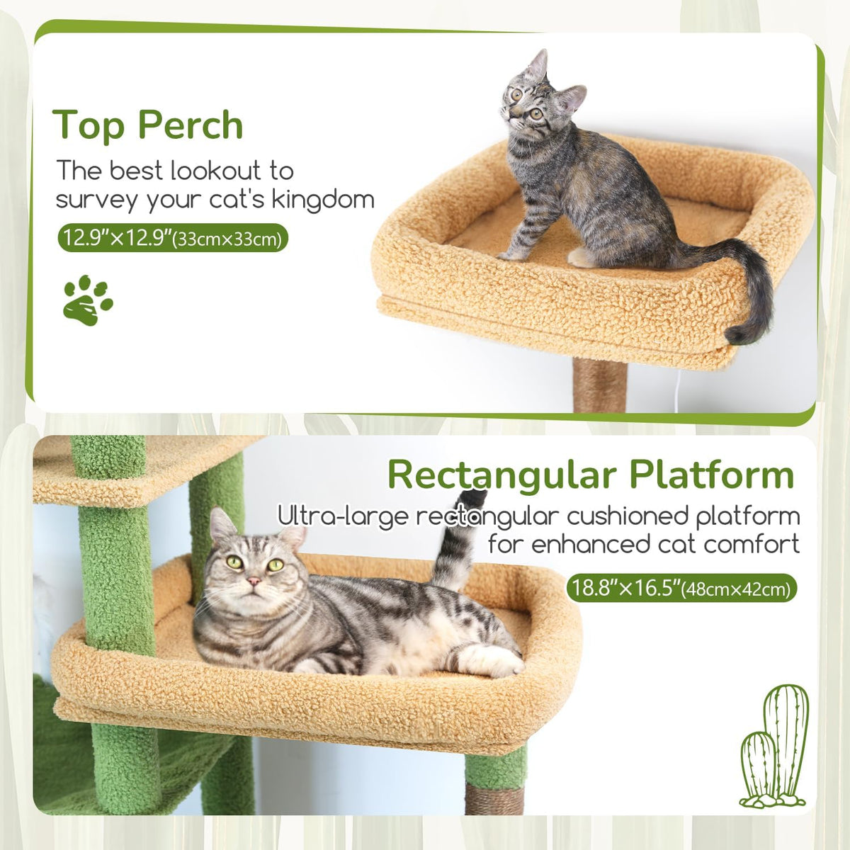 Globlazer 65in Cactus Sturdy Cat Tower for Indoor Large Cats, S65, Green