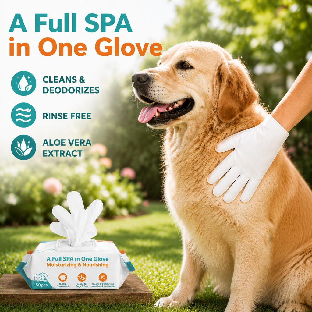50 Pcs Pet Glove Wipes for Dogs & Cats, Pet Cleaning Gloves