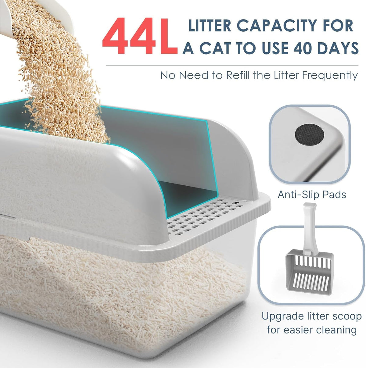 Suzzipaws 2 Pack 8" Deep Enclosed Stainless Steel Litter Box for Multi-Cats | Extra Large Litter Box with High-Sides, Non-Sticky, Easy-Clean, Less Litter Tracking for Big Cats & Multi-Cat Homes