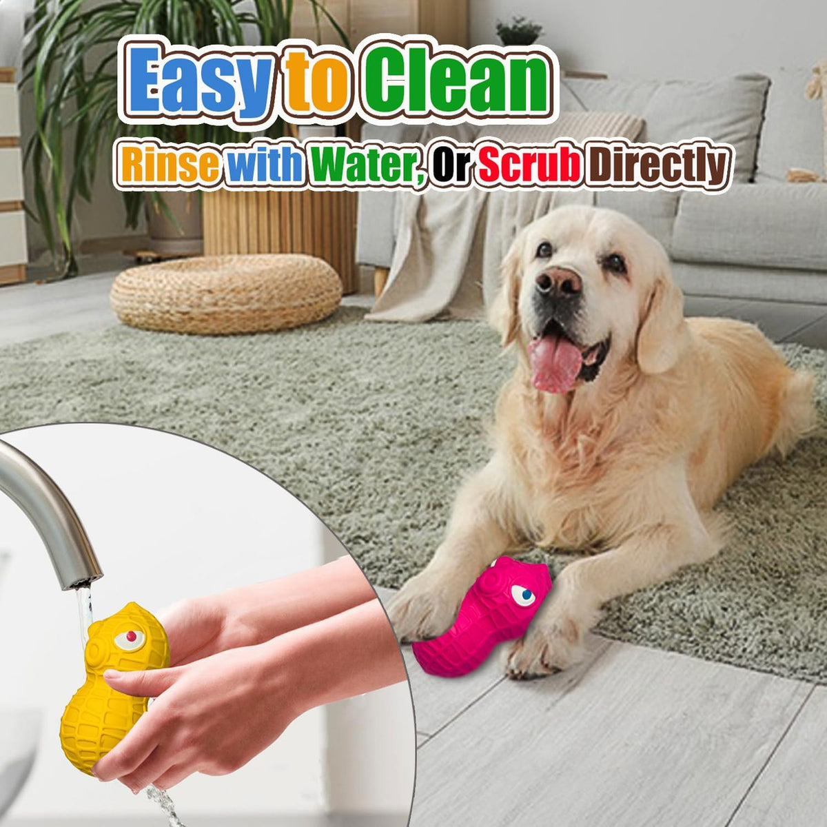 HOLYSTEED Squeaky Dog Toys for Large Dogs, Latex Peanut Dog Squeak Balls | 2.3"x2.5"x5.0" 3pcs, Cute Puppy Squeaky Balls for Dogs Big, Interactive Fun Natural Rubber Pet Toy for Indoor & Outdoor Play