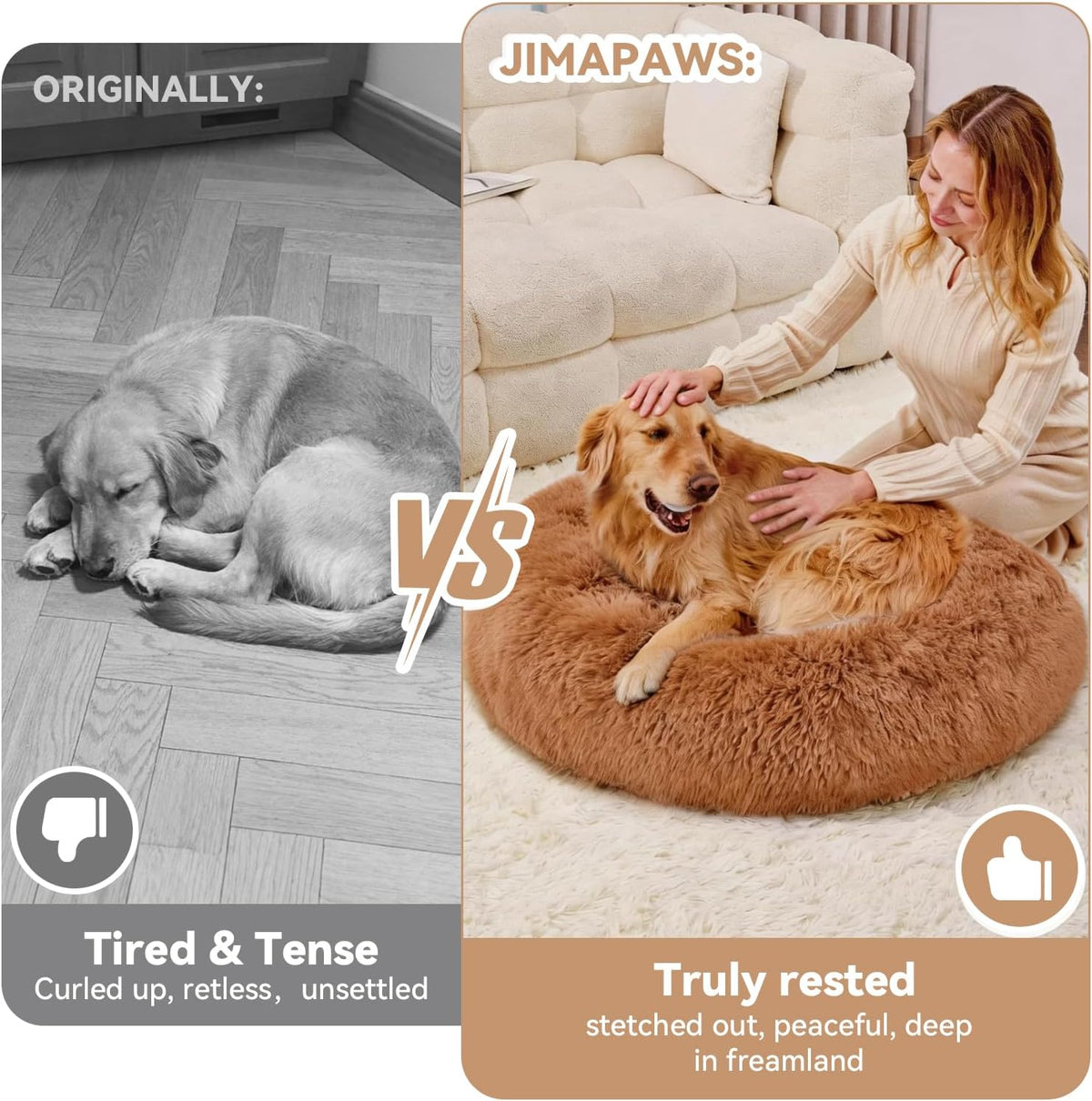 Large Dog Bed, Washable Plush Donut Dog Bed, 36 Inch