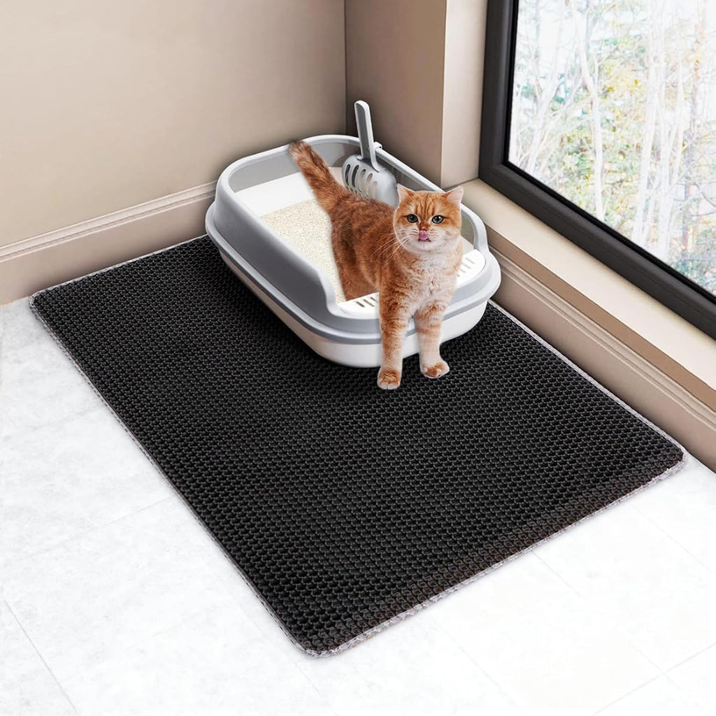 Cat Litter Mat Large, 35x25in Kitty Litter Box Mat Larger for Less Scatter | 2-Layer Honeycomb Effective Litter Trapping Mat, Oversized Large Waterproof Urine-Resistant Cat Mat, Easy Lift & Pour, Gray