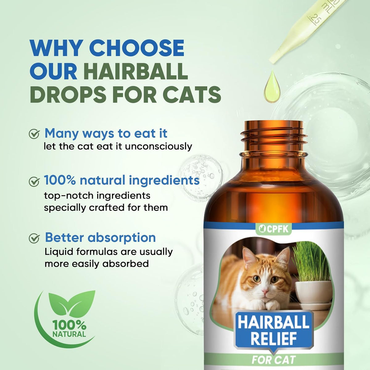 Cat Hairball Remedy Drops 60ml (2 fl oz) 2 Pack for All Breeds & Ages