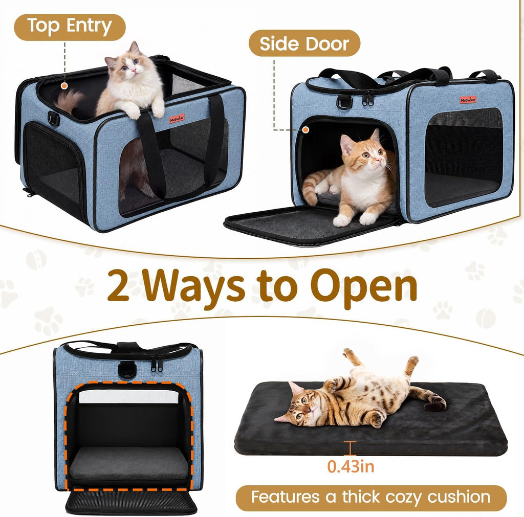 Soft-Sided Cat Dog Pet Travel Carrier Airline Approved Medium Blue