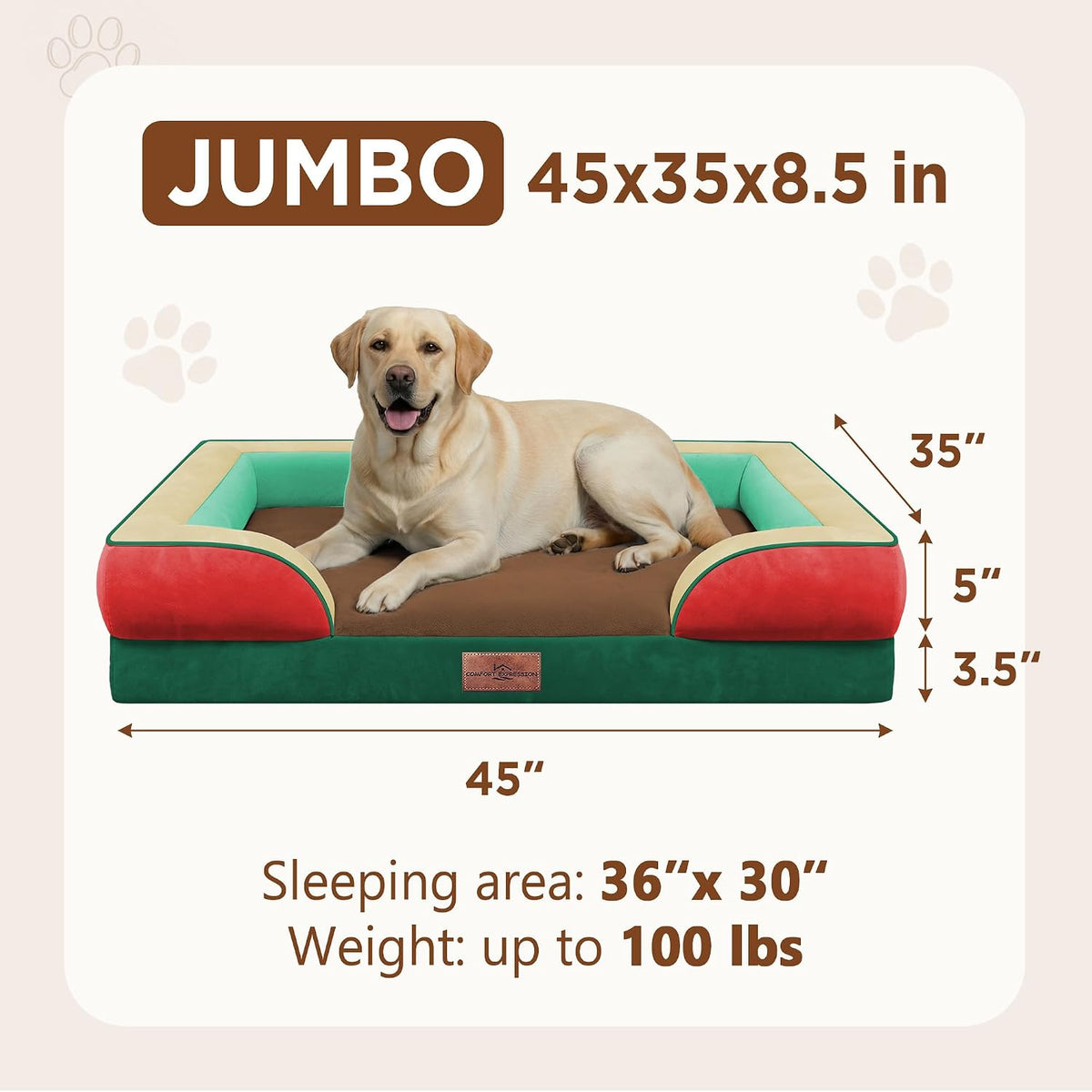 Comfort Expression Orthopedic Dog Bed for Extra Large Dogs with Bolster