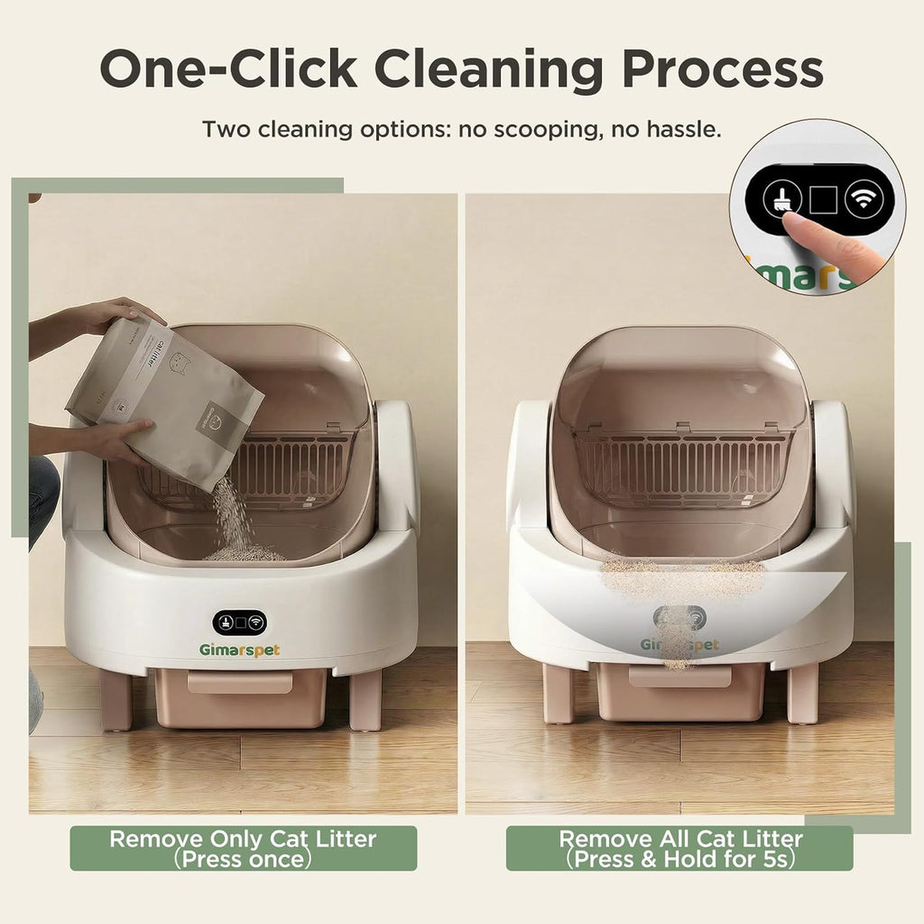 Gimars Open Top Design Self Cleaning Litter Box, Automatic Cat Litter Box for Multiple Cats & Senior Cats, App Control with Safety Sensors, Low Odor, Includes Trash Bags & Litter Mat